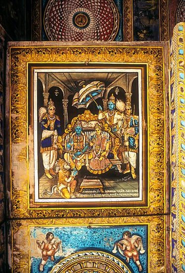 Sri Krishna Janaki Ramar Hanuman Painting on the ceiling in the Ilayathangudi clan temple in chettinad