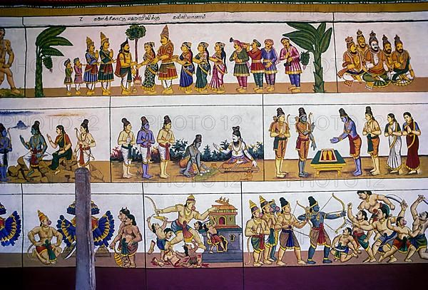Paintings of Ramayana epic at kumbakonam Ramaswamy temple
