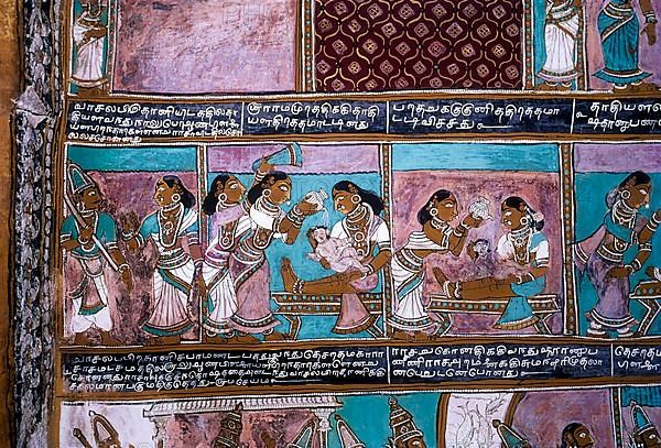 16th century Ramayana epic murals in Alagar Kovil