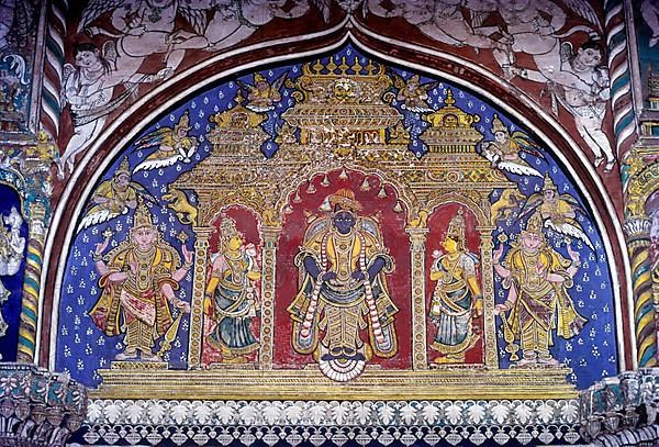 18th century murals Maratha Darbar hall inside Thanjavur palace complex in Tamil Nadu