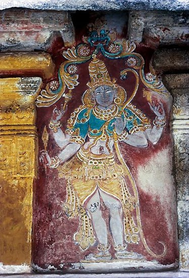 16th Century wall fresco murals in Vedaranyeswarar temple wall in Vedaranyam