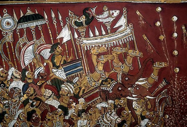 18th century Ramayana epic murals fresco painting on Bodi Zamin palace walls in Bodinayakanur