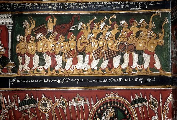 18th century Ramayana epic murals fresco painting on Bodi Zamin palace walls in Bodinayakanur