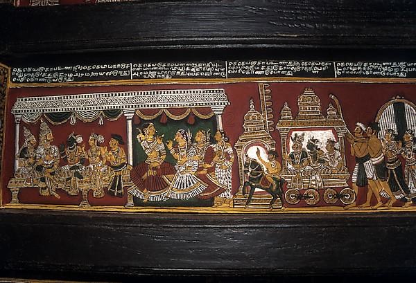 18th century Ramayana epic murals fresco painting on Bodi Zamin palace walls in Bodinayakanur