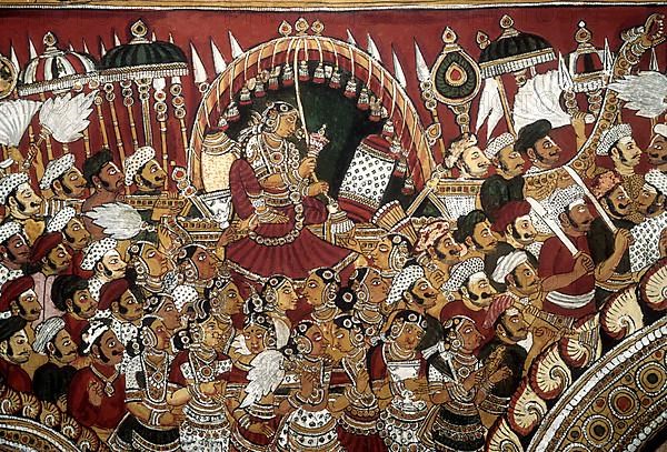 18th century Ramayana epic murals fresco painting on Bodi Zamin palace walls in Bodinayakanur