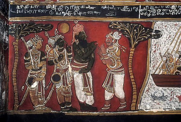 18th century Ramayana epic murals fresco painting on Bodi Zamin palace walls in Bodinayakanur