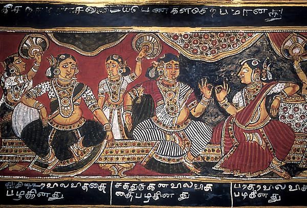 18th century Ramayana epic murals fresco painting on Bodi Zamin palace walls in Bodinayakanur