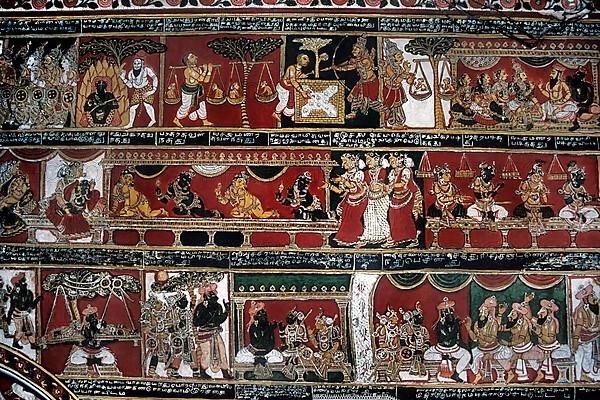 18th century Ramayana epic murals fresco painting on Bodi Zamin palace walls in Bodinayakanur