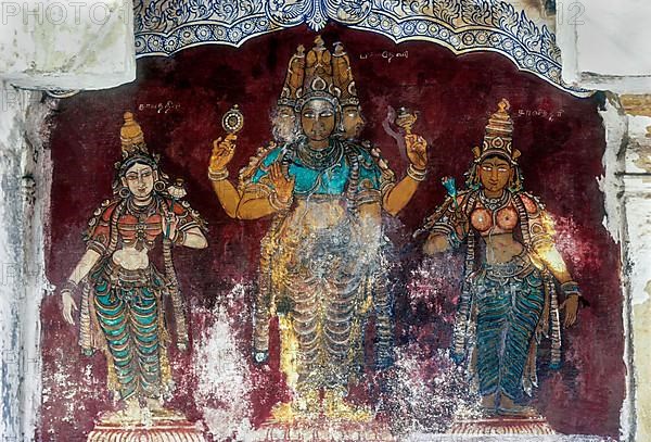16th Century wall fresco murals in Vedaranyeswarar temple wall in Vedaranyam