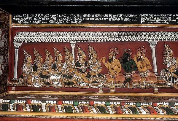 18th century Ramayana epic murals fresco painting on Bodi Zamin palace walls in Bodinayakanur