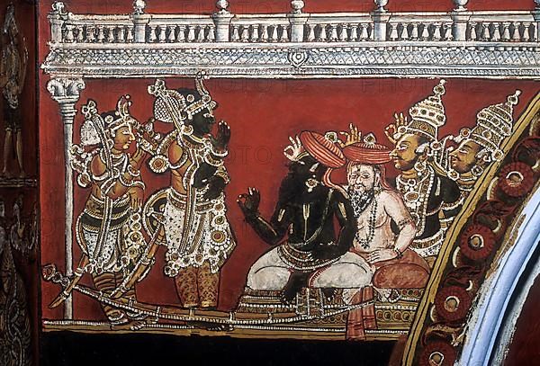 18th century Ramayana epic murals fresco painting on Bodi Zamin palace walls in Bodinayakanur