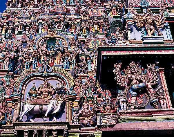 Stucco figures in Sri Meenakshi temples western tower
