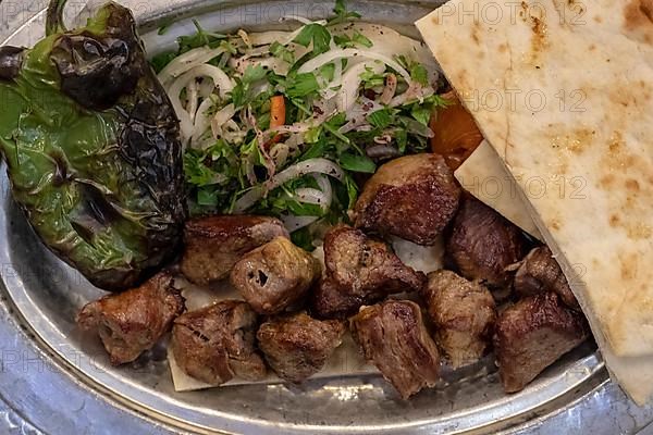 Serving of traditional shish kebab in Gaziantep