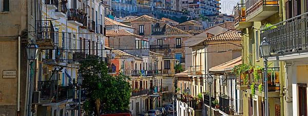 View of houses with old historic house facades in the town of Pizzo