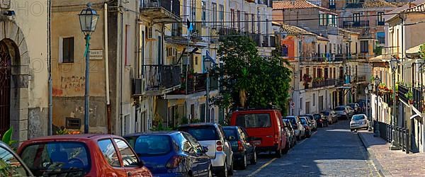 View of houses with old historic house facades in the town of Pizzo