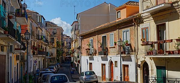 View of houses with old historic house facades in the town of Pizzo