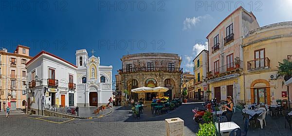 Piazza della Rebubblica with old historical house facades and the church Chiesa dellImmacolata of the town of Pizzo