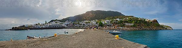 Port panorama with view of the town and island