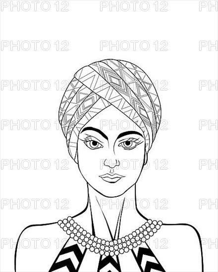 Black and white drawing of an african woman