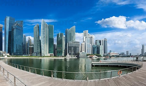 Singapore skyline of business district and Marina Bay panorama. Ultra wide angle