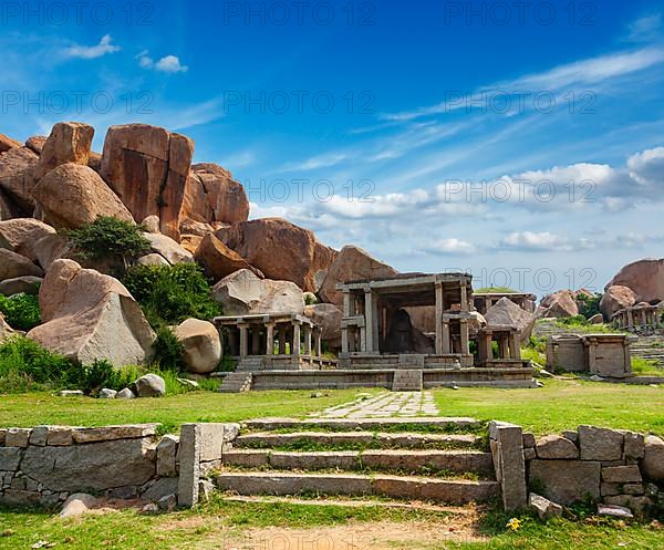 Ancient ruins in Hampi. Hampi Bazaar