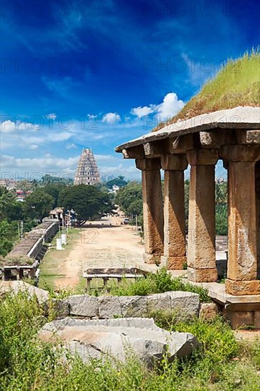 Ancient ruins in Hampi. Hampi Bazaar