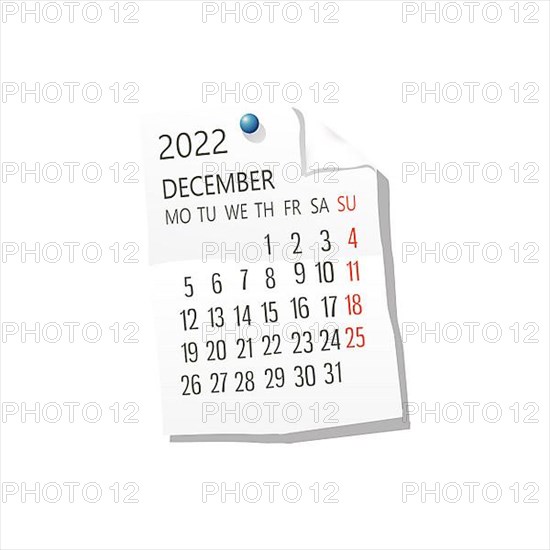 2022 Calendar on white paper