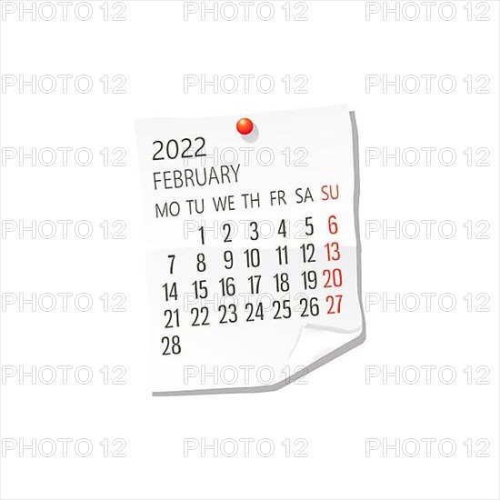 2022 Calendar on white paper