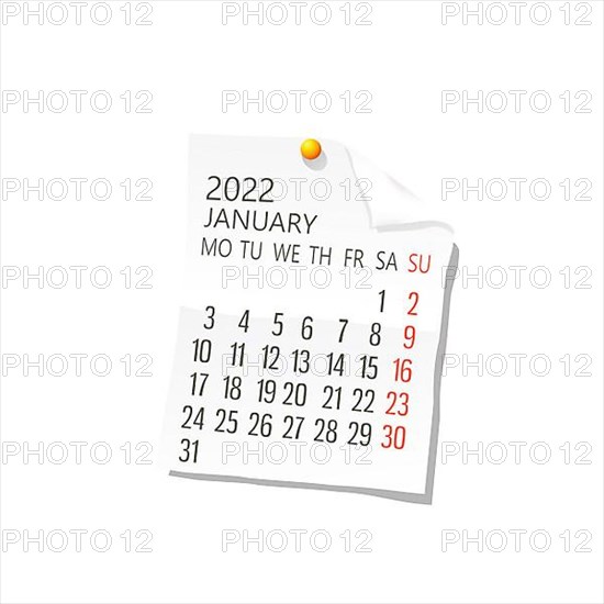 2022 Calendar on white paper