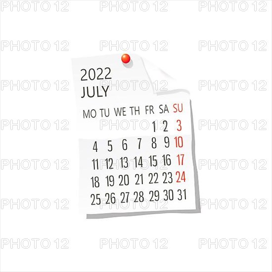 2022 Calendar on white paper