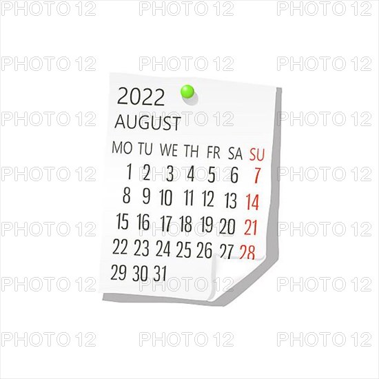 2022 Calendar on white paper