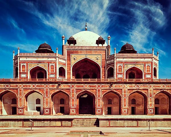 Vintage retro effect filtered hipster style image of famous tourist indian landmark Humayun's Tomb. Delhi