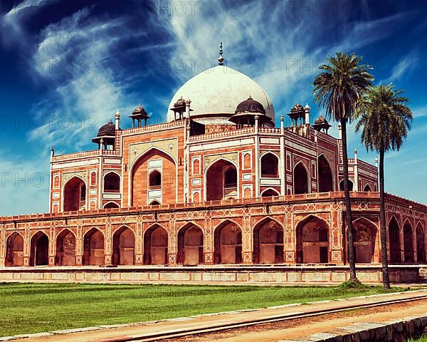 Vintage retro effect filtered hipster style image of famous tourist indian landmark Humayun's Tomb. Delhi