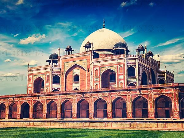 Vintage retro effect filtered hipster style image of famous tourist indian landmark Humayun's Tomb. Delhi