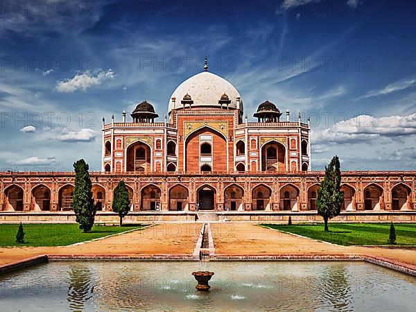 Vintage retro effect filtered hipster style image of famous tourist indian landmark Humayun's Tomb. Delhi