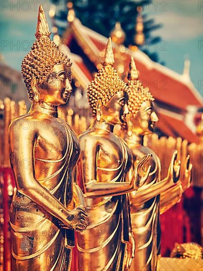 Vintage retro effect filtered hipster style image of Buddha statues in Wat Phra That Doi Suthep