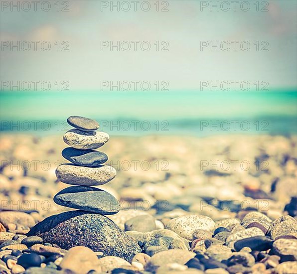 Vintage retro hipster style travel image of Zen meditation background