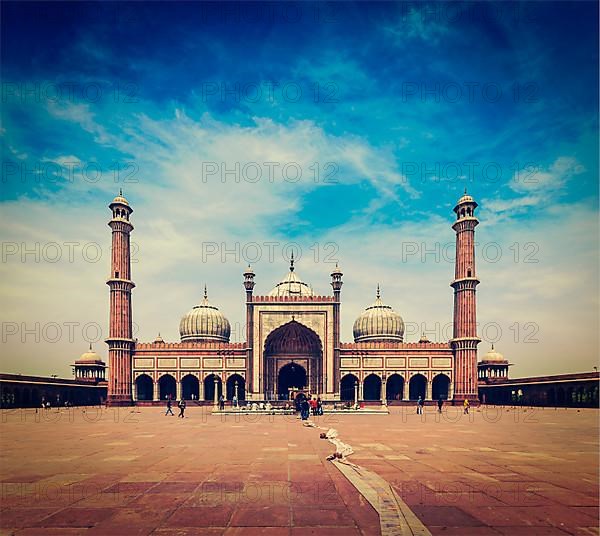 Vintage retro hipster style travel image of Jama Masjid