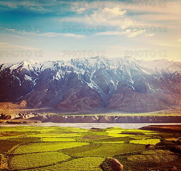 Vintage retro hipster style travel image of Spiti Valley