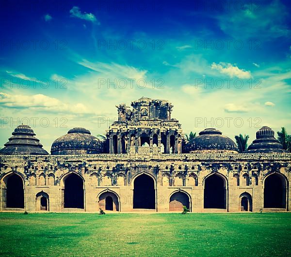 Vintage retro hipster style travel image of ancient ruins of Elephant Stables