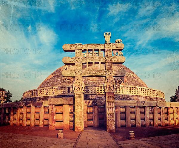 Vintage retro hipster style travel image of Great Stupa
