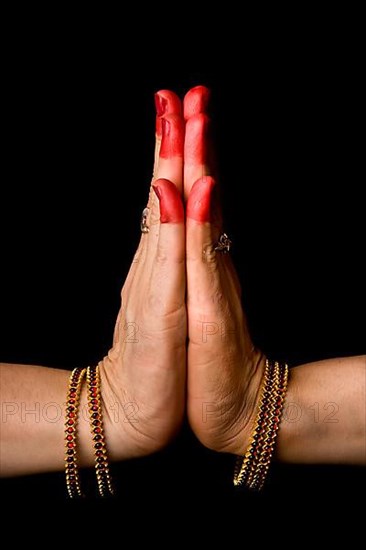 Anjali hasta of indian dance Bharata Natyam. Also used in other indian classical dances Kuchipudi and Odissi