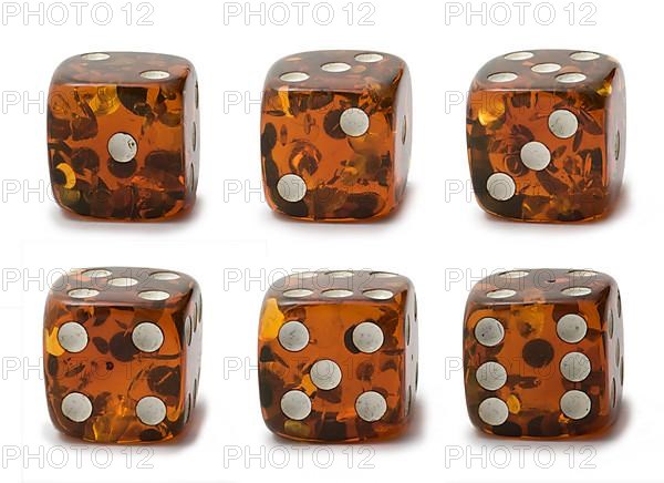 Dice with different numbers set isolated on white