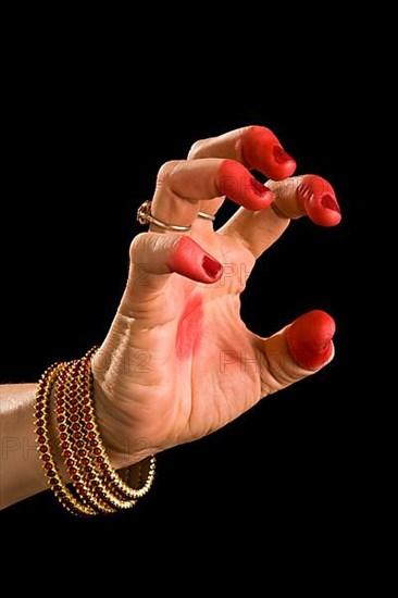 Woman hand showing Vyagra hasta of indian classic dance Bharata Natyam