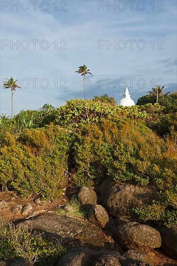 Small Buddhist dagoba on sunset. Unawatuna