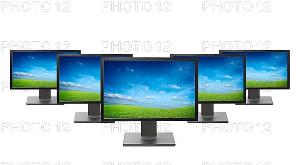 Computer monitors isolated on white background
