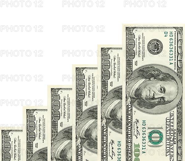 Steps made of dollars on white background