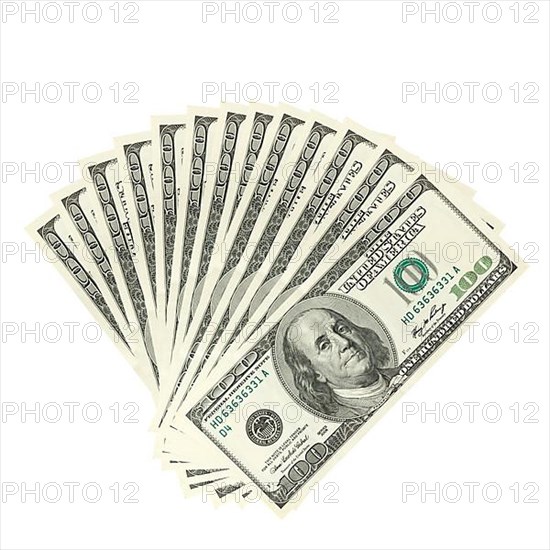 Hundreds of dollars spread on white background