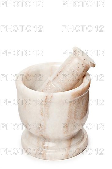 Marble mortar and pestle isolated on white background