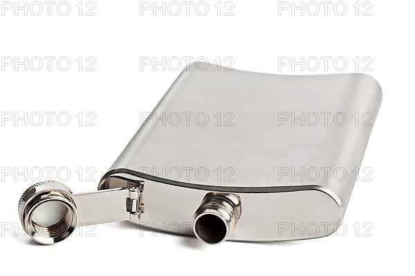 Stainless hip flask isolated on white background